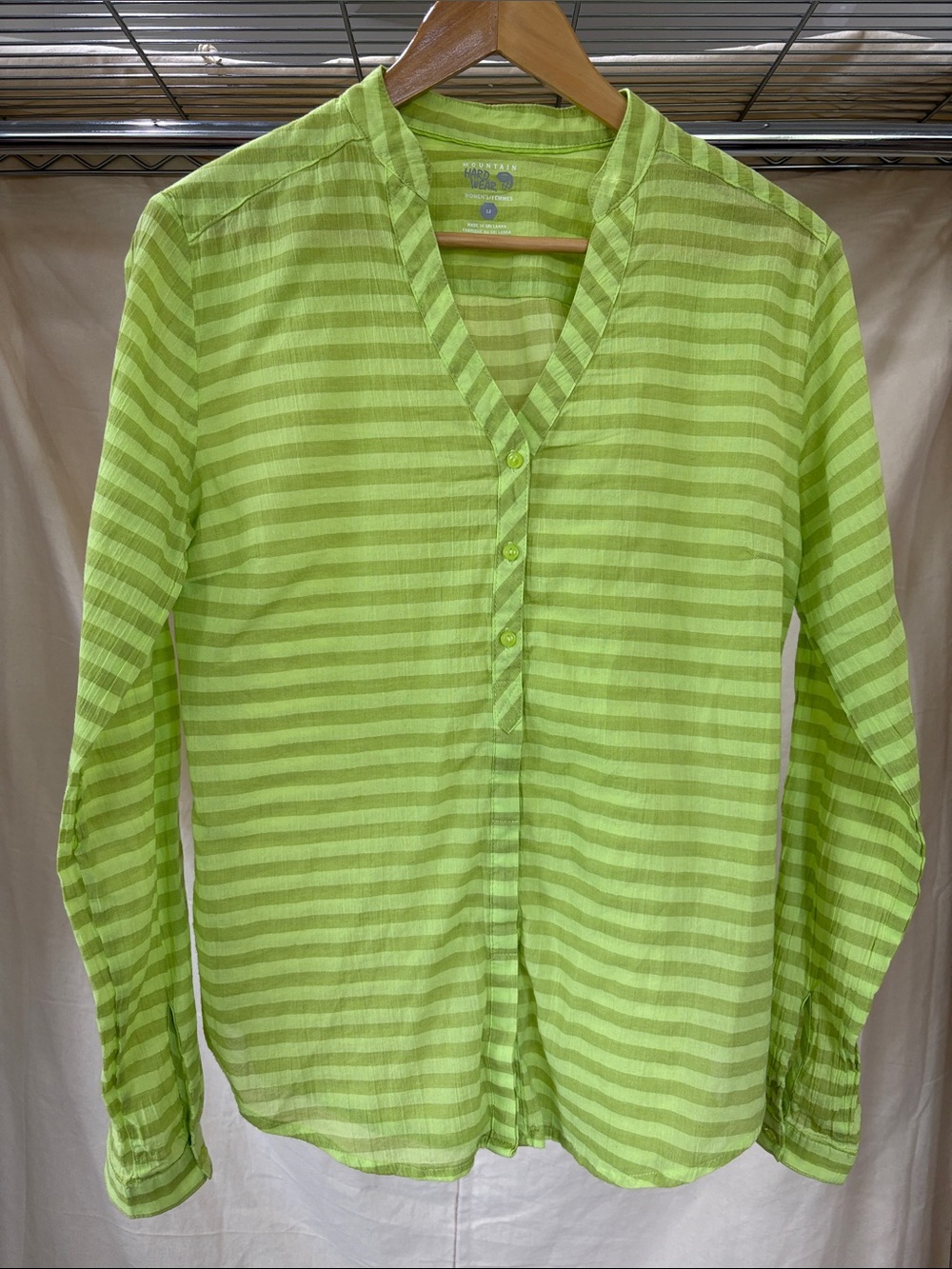 Mountain Hardwear Lime Green Striped Button-Down Blouse